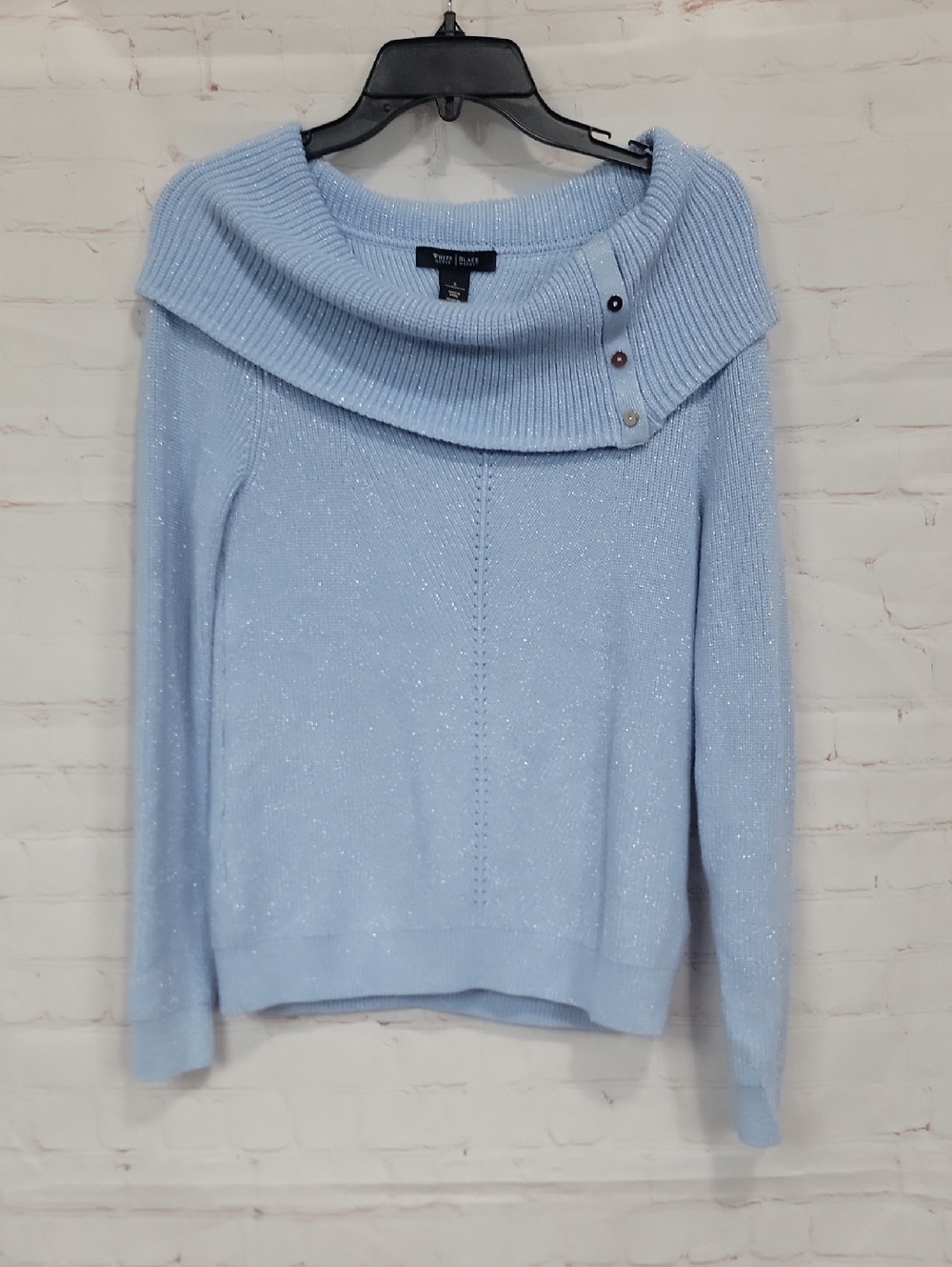 White House Black Market Light Blue Off-Shoulder Sparkle Knit Sweater